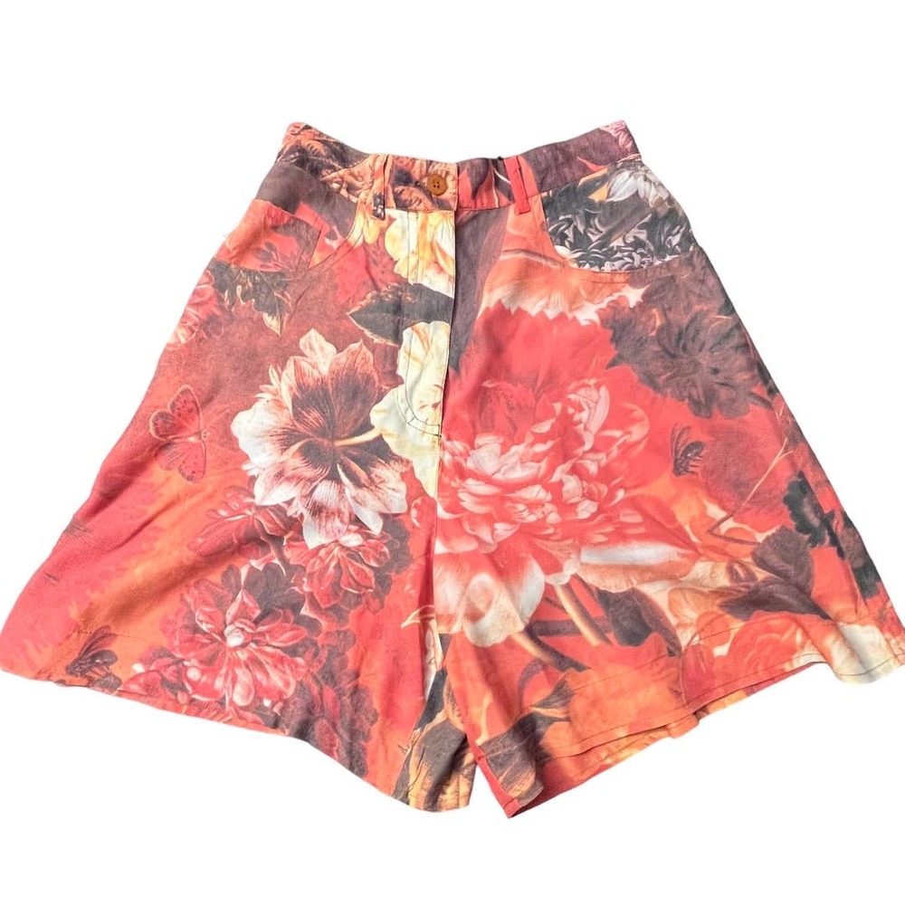 Moschino Vintage Floral Red-Orange Shorts SZ 38